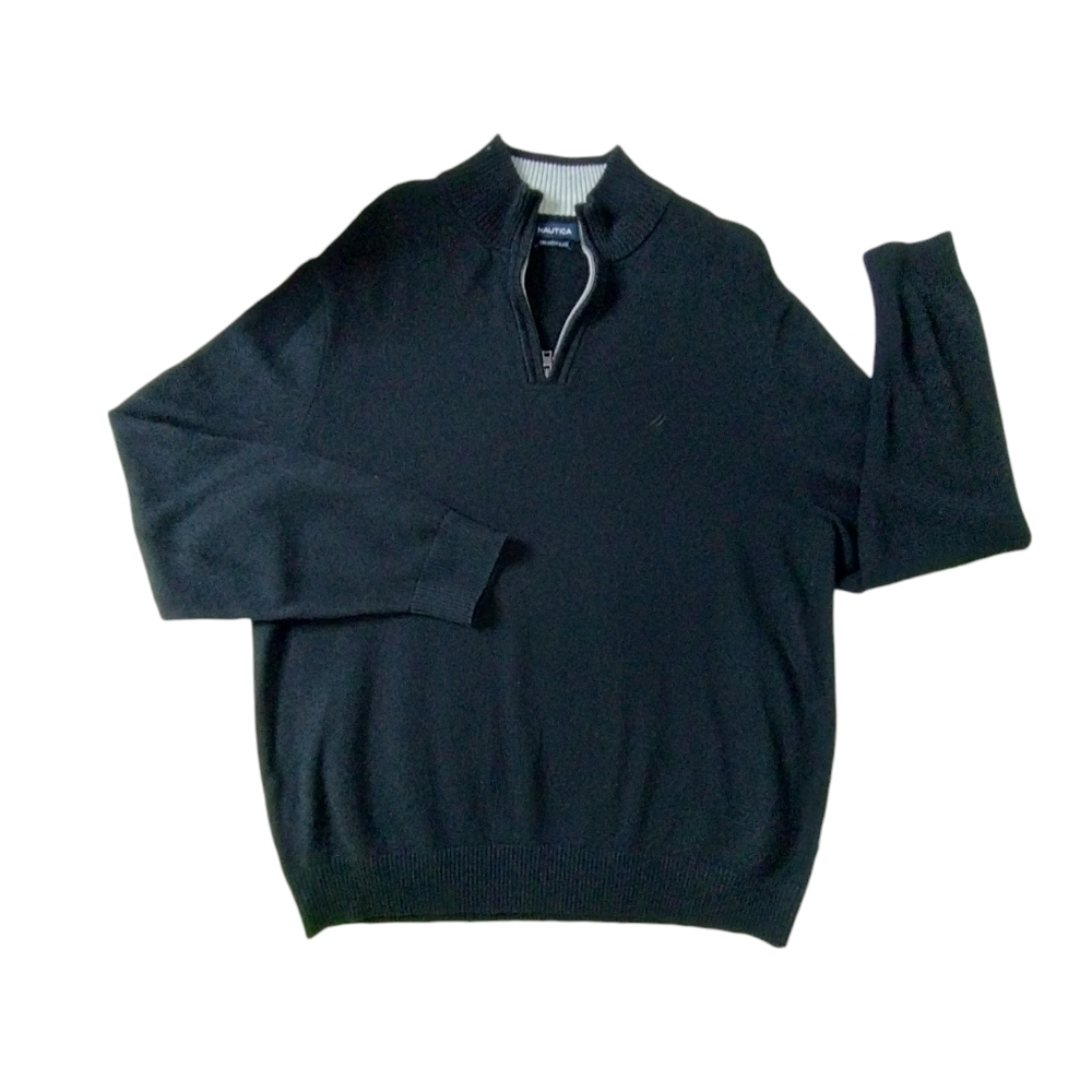 Nautica Black‎ Pullover Mens Grandpa Sweater ¼ Zipper Casual, Dress Size XL
